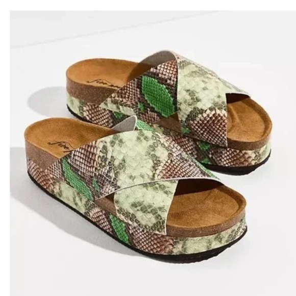 Free People Green and Brown Snake Print Sandals - Picture 7 of 9